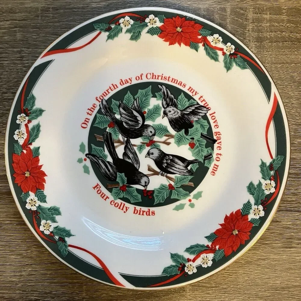 Tienshan Deck the Halls Salad Plate 12 Days of X-Mas Four Colly Birds Replace